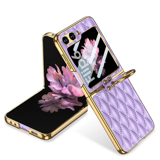 For Samsung Galaxy Z Flip6 / Flip7 FE GKK Integrated Plating Diamond Texture PU Phone Case with Ring(Purple) - Galaxy Z Flip6 5G Cases by GKK | Online Shopping UK | buy2fix