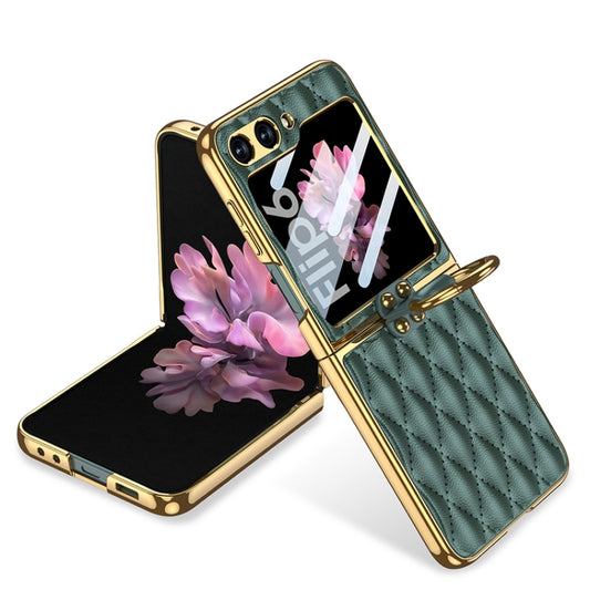 For Samsung Galaxy Z Flip6 / Flip7 FE GKK Integrated Plating Diamond Texture PU Phone Case with Ring(Green) - Galaxy Z Flip6 5G Cases by GKK | Online Shopping UK | buy2fix