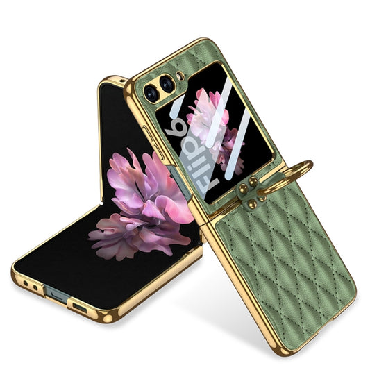 For Samsung Galaxy Z Flip6 / Flip7 FE GKK Integrated Plating Diamond Texture PU Phone Case with Ring(Matcha Green) - Galaxy Z Flip6 5G Cases by GKK | Online Shopping UK | buy2fix