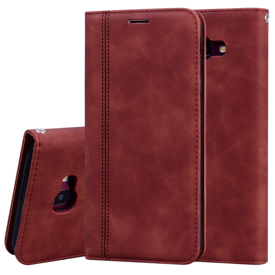 For Samsung Galaxy J4 Plus (2018) Frosted Business Magnetic Horizontal Flip PU Leather Case with Holder & Card Slot & Lanyard(Brown)