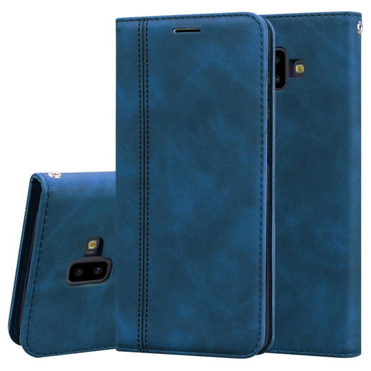 For Samsung Galaxy J6 Plus (2018) Frosted Business Magnetic Horizontal Flip PU Leather Case with Holder & Card Slot & Lanyard(Blue)