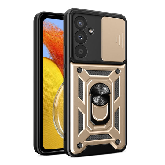 For Samsung Galaxy M14 5G Sliding Camera Cover Design TPU+PC Phone Case(Gold)