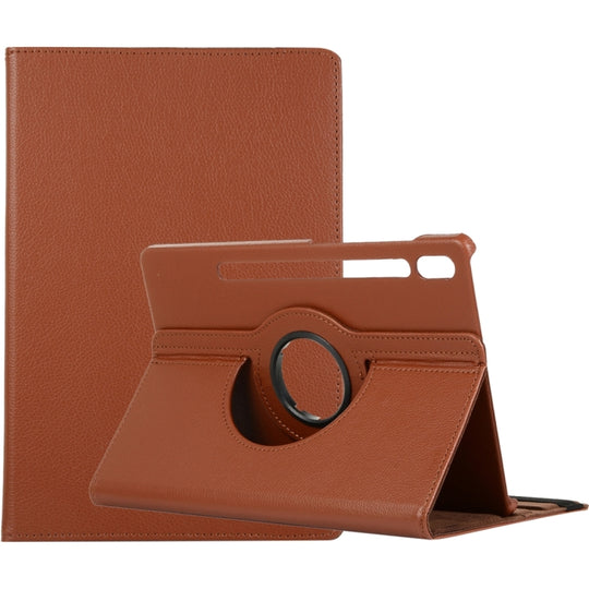 For Samsung Galaxy Tab S10 FE / S9 FE / S9 Litchi Texture 360 Degrees Rotation Holder Leather Tablet Case(Brown)