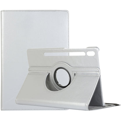 For Samsung Galaxy Tab S9+ / Tab S10+ Litchi Texture 360 Degrees Rotation Holder Leather Tablet Case(Silver) - Galaxy Tab S9+ Cases by buy2fix | Online Shopping UK | buy2fix