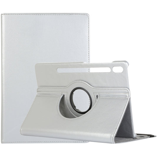 For Samsung Galaxy Tab S9+ / Tab S10+ Litchi Texture 360 Degrees Rotation Holder Leather Tablet Case(Silver) - Galaxy Tab S9+ Cases by buy2fix | Online Shopping UK | buy2fix