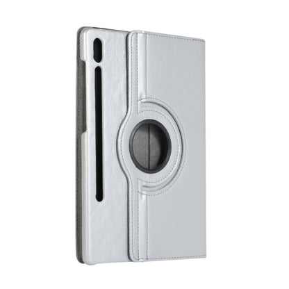 For Samsung Galaxy Tab S9+ / Tab S10+ Litchi Texture 360 Degrees Rotation Holder Leather Tablet Case(Silver) - Galaxy Tab S9+ Cases by buy2fix | Online Shopping UK | buy2fix