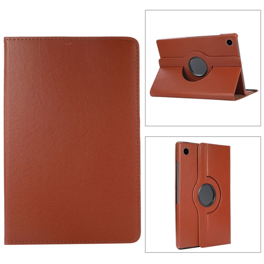 For Samsung Galaxy Tab A9 / Tab A11 Litchi Texture 360 Degrees Rotation Holder Leather Tablet Case(Brown) by buy2fix