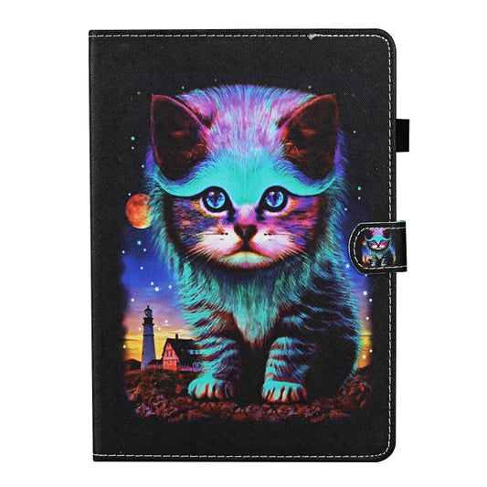 For 8 inch Universal Tablet Colored Drawing Stitching Horizontal Flip Leather Case with Holder & Card Slots & Anti-skid strip(Night Cat) - 8 inch by buy2fix | Online Shopping UK | buy2fix