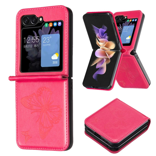 For Samsung Galaxy Z Flip6 / Flip7 FE Embossing Two Butterflies Leather Phone Case(Rose Red)