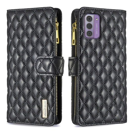 For Nokia G42/G310 Diamond Lattice Zipper Wallet Leather Flip Phone Case(Black) by buy2fix
