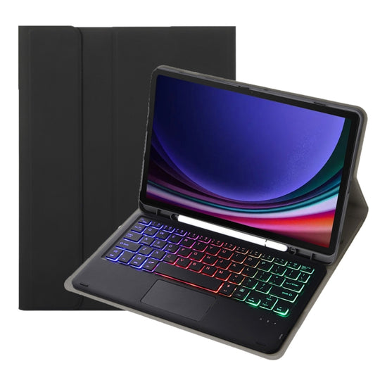 For Samsung Galaxy Tab S10 Lite / S10 FE / S9 FE Candy Color Touch Backlight Bluetooth Keyboard Leather Tablet Case with Pen Holder(Black)