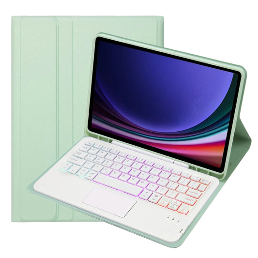 For Samsung Galaxy Tab S9 FE / 10 FE Candy Color Touch Backlight Bluetooth Keyboard Leather Tablet Case with Pen Holder(Light Green) - Samsung Keyboard by buy2fix | Online Shopping UK | buy2fix