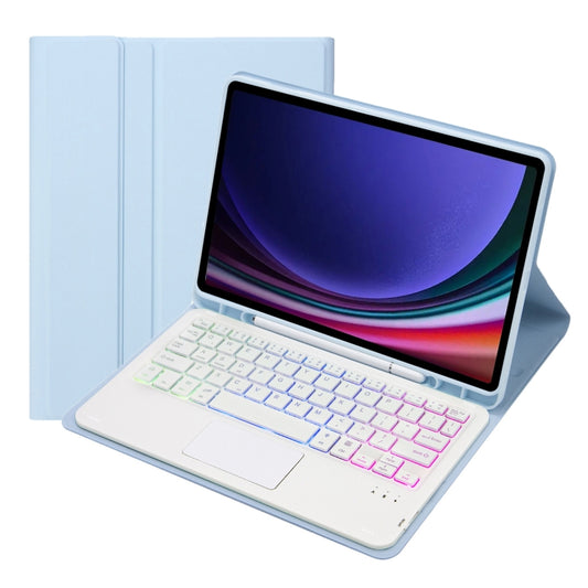 For Samsung Galaxy Tab S9 FE / 10 FE Candy Color Touch Backlight Bluetooth Keyboard Leather Tablet Case with Pen Holder(Ice Blue) - Samsung Keyboard by buy2fix | Online Shopping UK | buy2fix