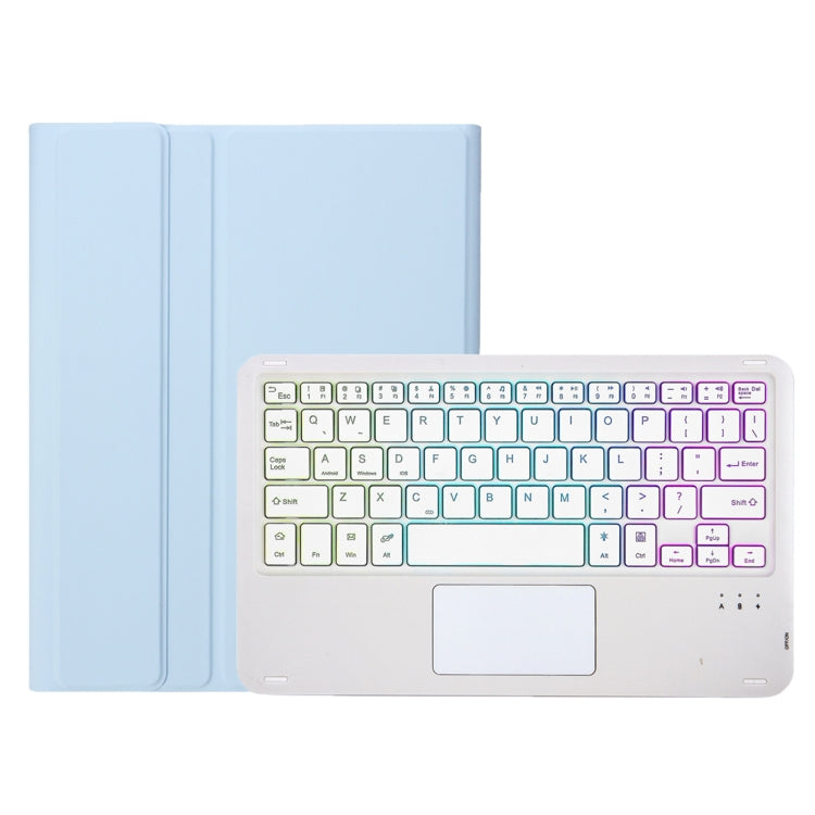 For Samsung Galaxy Tab S9 FE / 10 FE Candy Color Touch Backlight Bluetooth Keyboard Leather Tablet Case with Pen Holder(Ice Blue) - Samsung Keyboard by buy2fix | Online Shopping UK | buy2fix