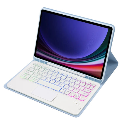 For Samsung Galaxy Tab S9 FE / 10 FE Candy Color Touch Backlight Bluetooth Keyboard Leather Tablet Case with Pen Holder(Ice Blue) - Samsung Keyboard by buy2fix | Online Shopping UK | buy2fix