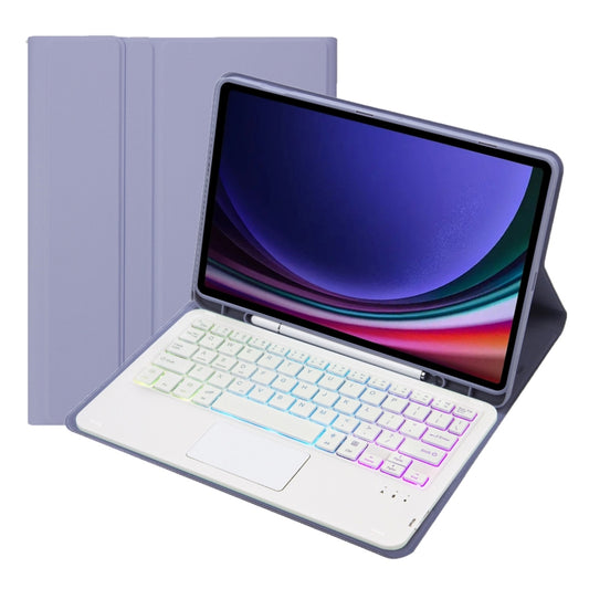 For Samsung Galaxy Tab S9 FE / 10 FE Candy Color Touch Backlight Bluetooth Keyboard Leather Tablet Case with Pen Holder(Purple) - Samsung Keyboard by buy2fix | Online Shopping UK | buy2fix