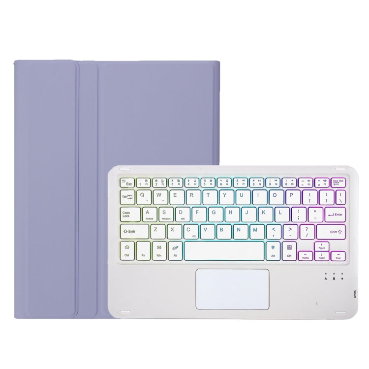 For Samsung Galaxy Tab S9 FE / 10 FE Candy Color Touch Backlight Bluetooth Keyboard Leather Tablet Case with Pen Holder(Purple) - Samsung Keyboard by buy2fix | Online Shopping UK | buy2fix