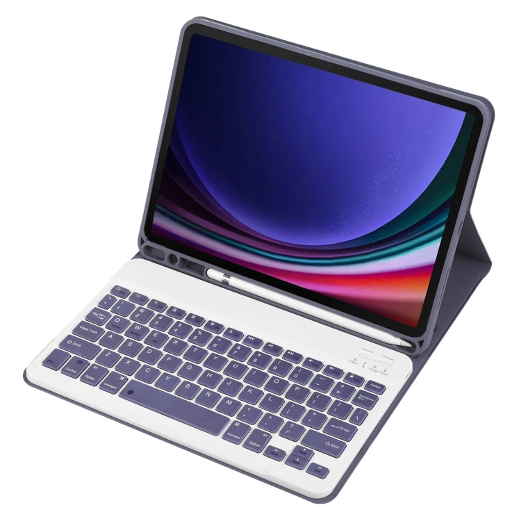 For Samsung Galaxy Tab S9 FE / S10 FE A710B Candy Color TPU Bluetooth Keyboard Leather Tablet Case with Pen Holder(Purple) - Samsung Keyboard by buy2fix | Online Shopping UK | buy2fix