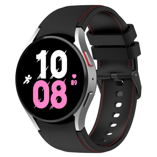 For Samsung Galaxy Watch 6 / 6 Classic Leather Black Buckle Silicone Watch Band, Size:L Size(Black+Red)