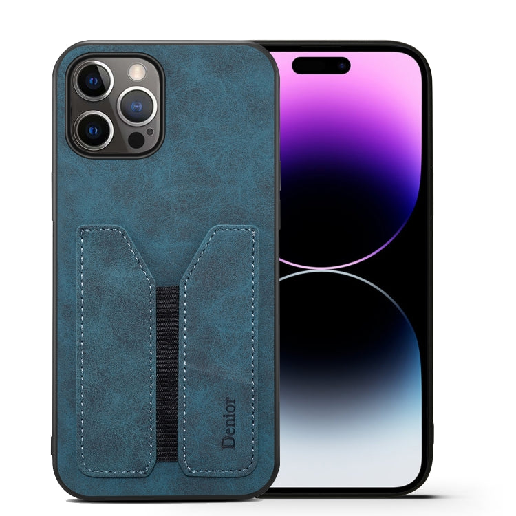 For iPhone 15 Pro Denior DV Elastic Card Slot PU Back Cover Phone Case(Blue) - iPhone 15 Pro Cases by Denior | Online Shopping UK | buy2fix