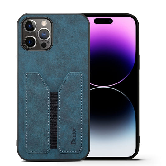 For iPhone 15 Pro Denior DV Elastic Card Slot PU Back Cover Phone Case(Blue) - iPhone 15 Pro Cases by Denior | Online Shopping UK | buy2fix
