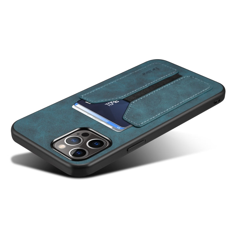 For iPhone 15 Pro Denior DV Elastic Card Slot PU Back Cover Phone Case(Blue) - iPhone 15 Pro Cases by Denior | Online Shopping UK | buy2fix