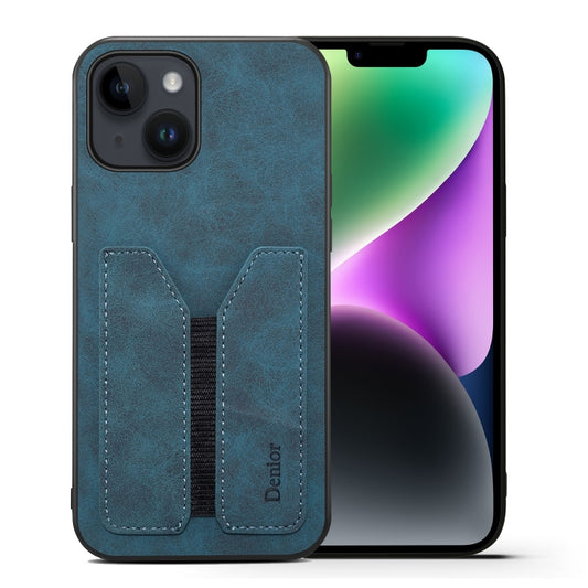 For iPhone 15 Plus Denior DV Elastic Card Slot PU Back Cover Phone Case(Blue) - iPhone 15 Plus Cases by Denior | Online Shopping UK | buy2fix