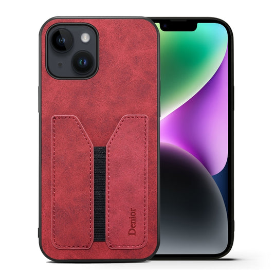 For iPhone 15 Denior DV Elastic Card Slot PU Back Cover Phone Case(Red) - iPhone 15 Cases by Denior | Online Shopping UK | buy2fix