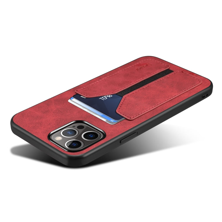 For iPhone 15 Denior DV Elastic Card Slot PU Back Cover Phone Case(Red) - iPhone 15 Cases by Denior | Online Shopping UK | buy2fix