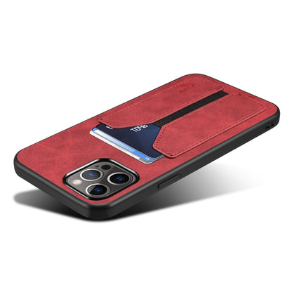 For iPhone 15 Denior DV Elastic Card Slot PU Back Cover Phone Case(Red) - iPhone 15 Cases by Denior | Online Shopping UK | buy2fix