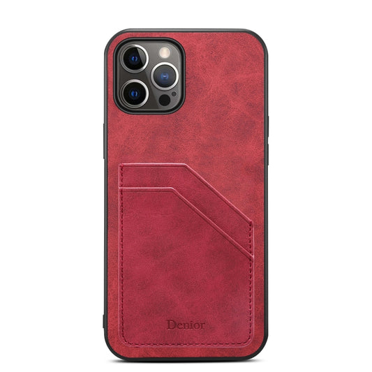 For iPhone 15 Pro Max Denior PU Dual Card Slot Back Cover Phone Case(Red) by Denior