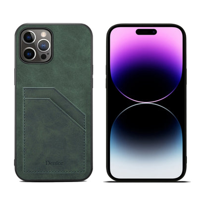 For iPhone 15 Pro Max Denior PU Dual Card Slot Back Cover Phone Case(Green) by Denior