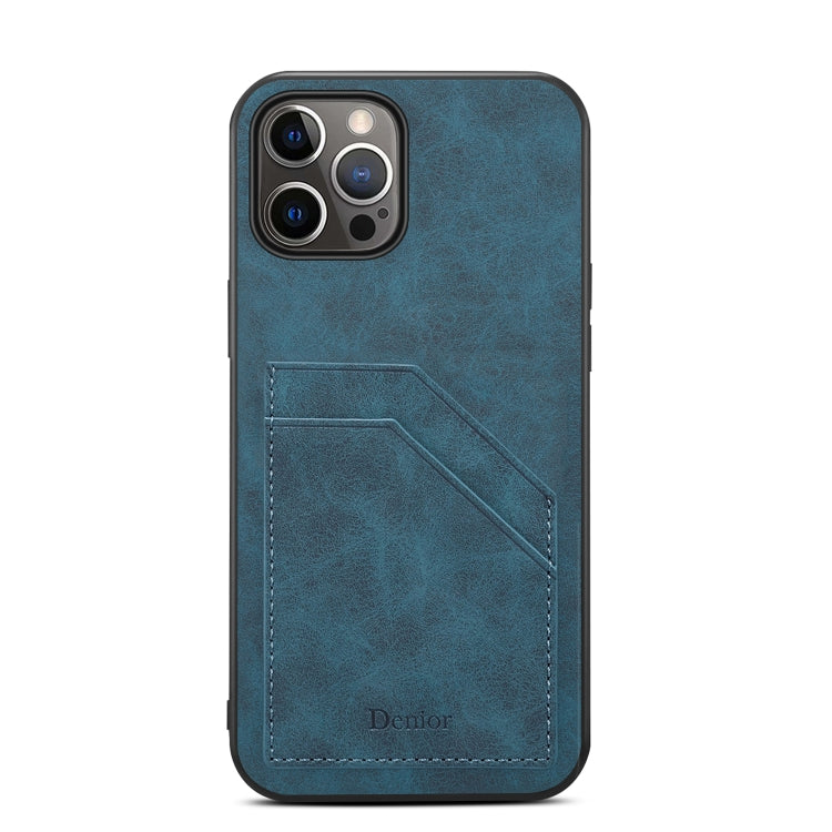 For iPhone 15 Pro Max Denior PU Dual Card Slot Back Cover Phone Case(Blue) by Denior