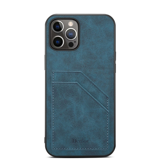 For iPhone 15 Pro Max Denior PU Dual Card Slot Back Cover Phone Case(Blue) by Denior
