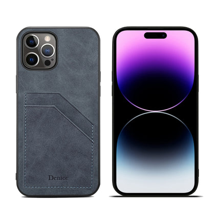 For iPhone 15 Pro Max Denior PU Dual Card Slot Back Cover Phone Case(Grey) by Denior