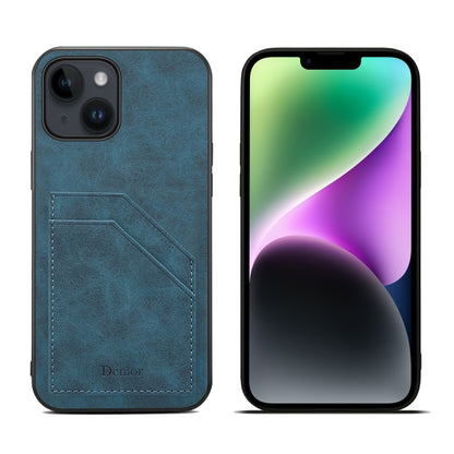 For iPhone 15 Plus Denior PU Dual Card Slot Back Cover Phone Case(Blue) - iPhone 15 Plus Cases by Denior | Online Shopping UK | buy2fix