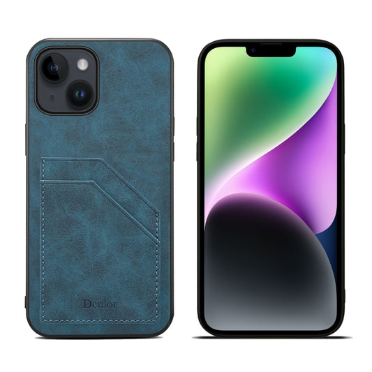 For iPhone 15 Plus Denior PU Dual Card Slot Back Cover Phone Case(Blue) - iPhone 15 Plus Cases by Denior | Online Shopping UK | buy2fix