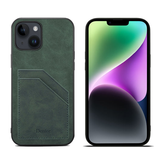 For iPhone 15 Denior PU Dual Card Slot Back Cover Phone Case(Green) - iPhone 15 Cases by Denior | Online Shopping UK | buy2fix