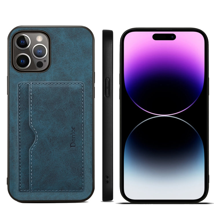 For iPhone 15 Pro Max Denior PU Single Card Slot Holder Phone Case(Blue) by Denior