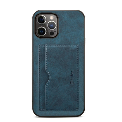 For iPhone 15 Pro Max Denior PU Single Card Slot Holder Phone Case(Blue) by Denior