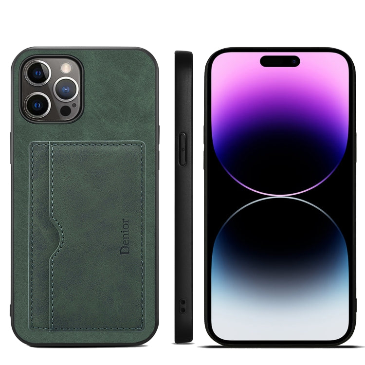 For iPhone 15 Pro Max Denior PU Single Card Slot Holder Phone Case(Green) by Denior