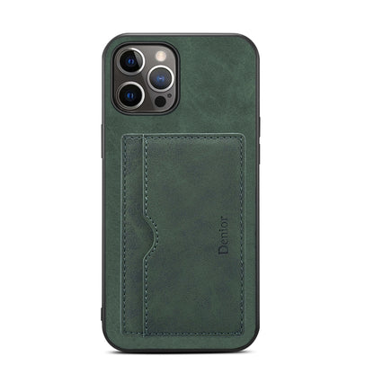 For iPhone 15 Pro Max Denior PU Single Card Slot Holder Phone Case(Green) by Denior