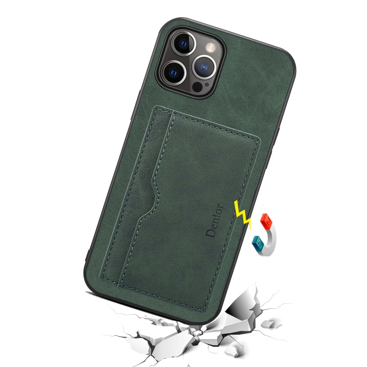 For iPhone 15 Pro Max Denior PU Single Card Slot Holder Phone Case(Green) by Denior