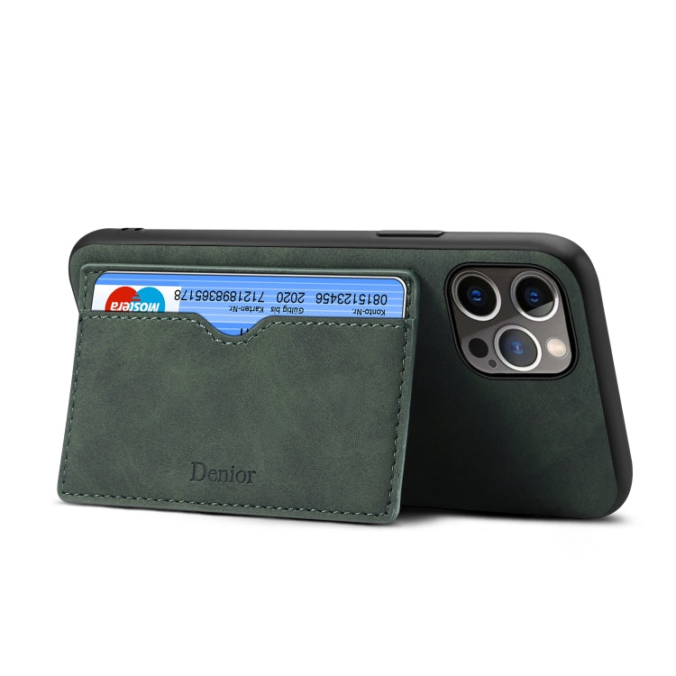 For iPhone 15 Pro Max Denior PU Single Card Slot Holder Phone Case(Green) by Denior