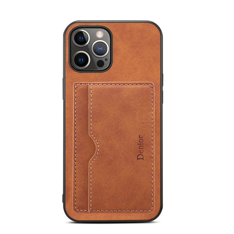 For iPhone 15 Pro Max Denior PU Single Card Slot Holder Phone Case(Brown) by Denior