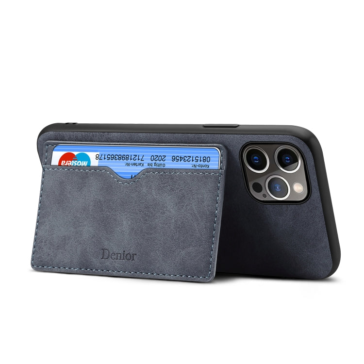 For iPhone 15 Pro Max Denior PU Single Card Slot Holder Phone Case(Grey) by Denior
