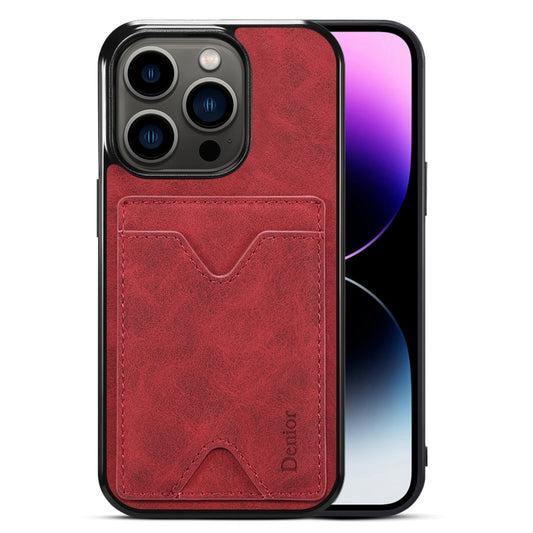 For iPhone 15 Pro Max Denior PU Back Cover Card Slot Holder Phone Case(Red) by Denior