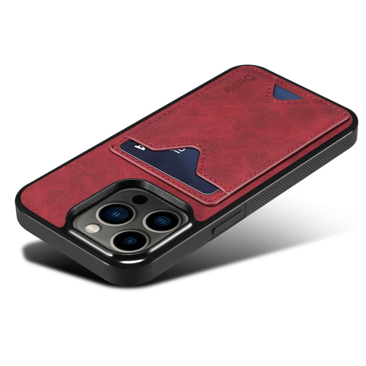 For iPhone 15 Pro Max Denior PU Back Cover Card Slot Holder Phone Case(Red) by Denior