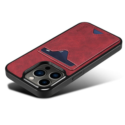 For iPhone 15 Pro Max Denior PU Back Cover Card Slot Holder Phone Case(Red) by Denior