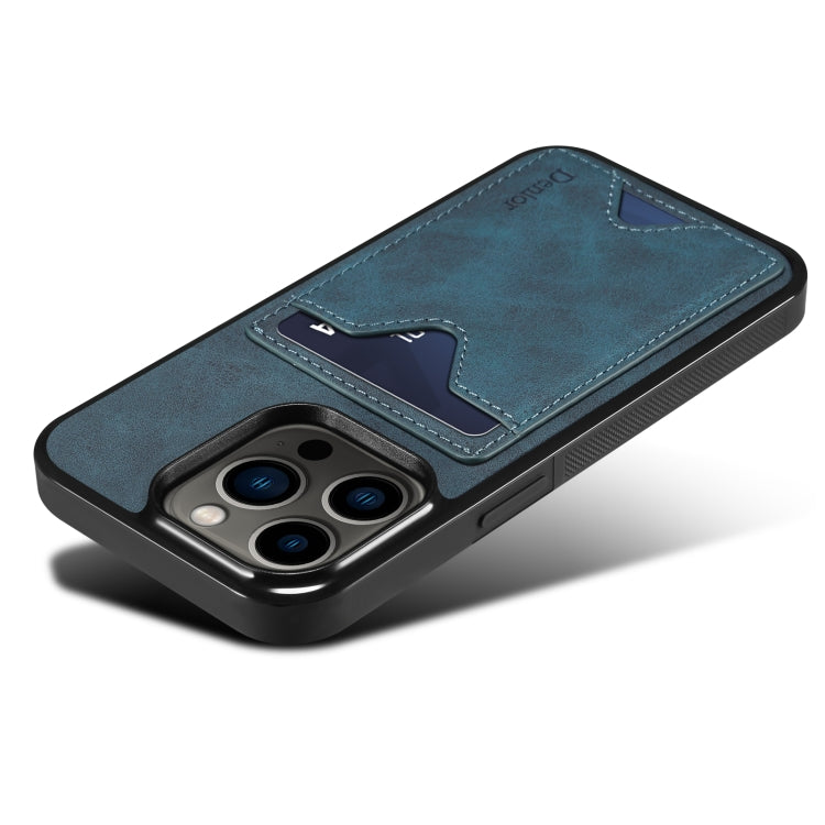 For iPhone 15 Pro Max Denior PU Back Cover Card Slot Holder Phone Case(Blue) by Denior